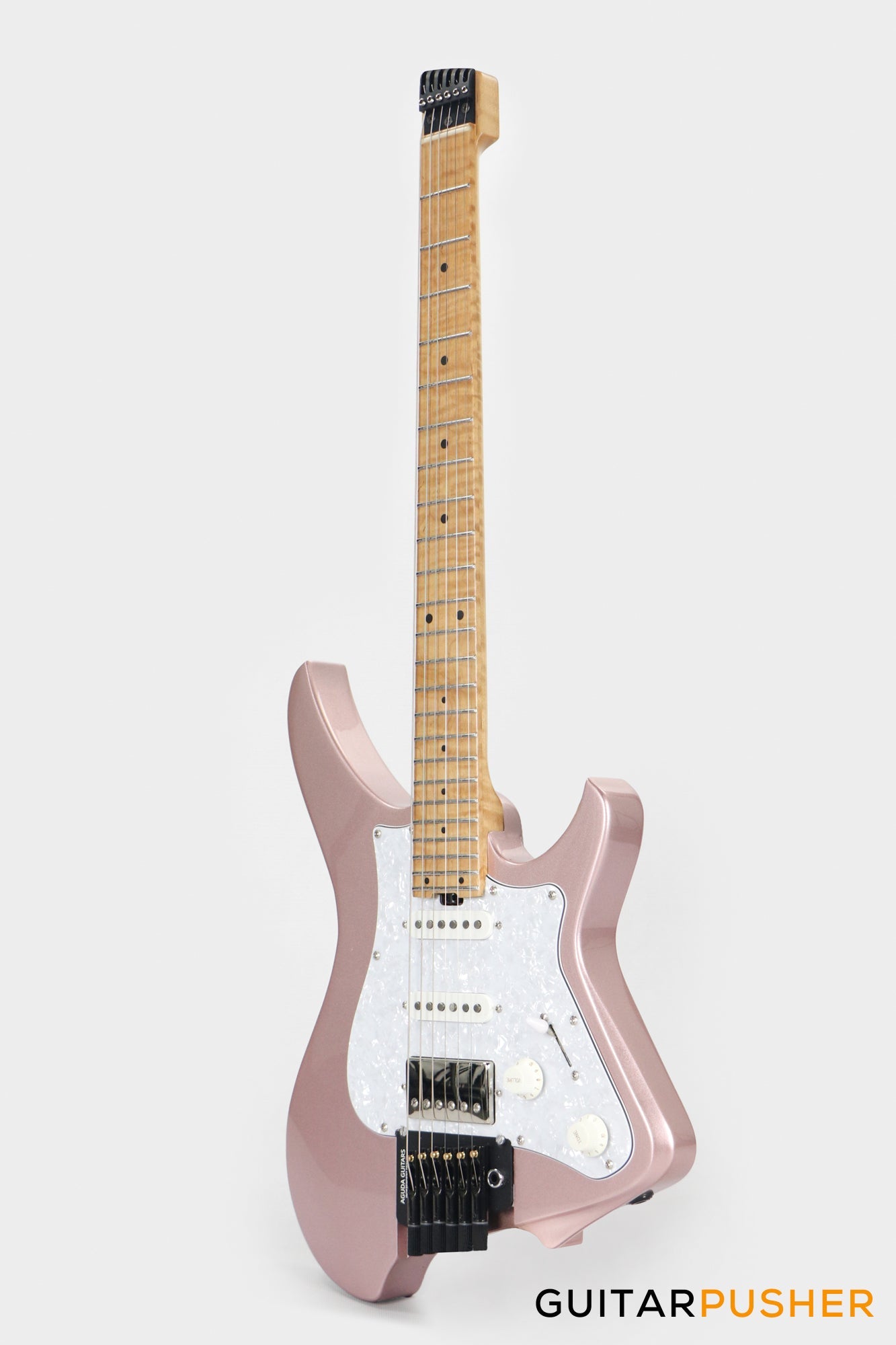 Aguda Musicboy Pro Headless Electric Guitar Alder Body Roasted Maple Fretboard - Rose Gold w/ Pearloid Pickguard