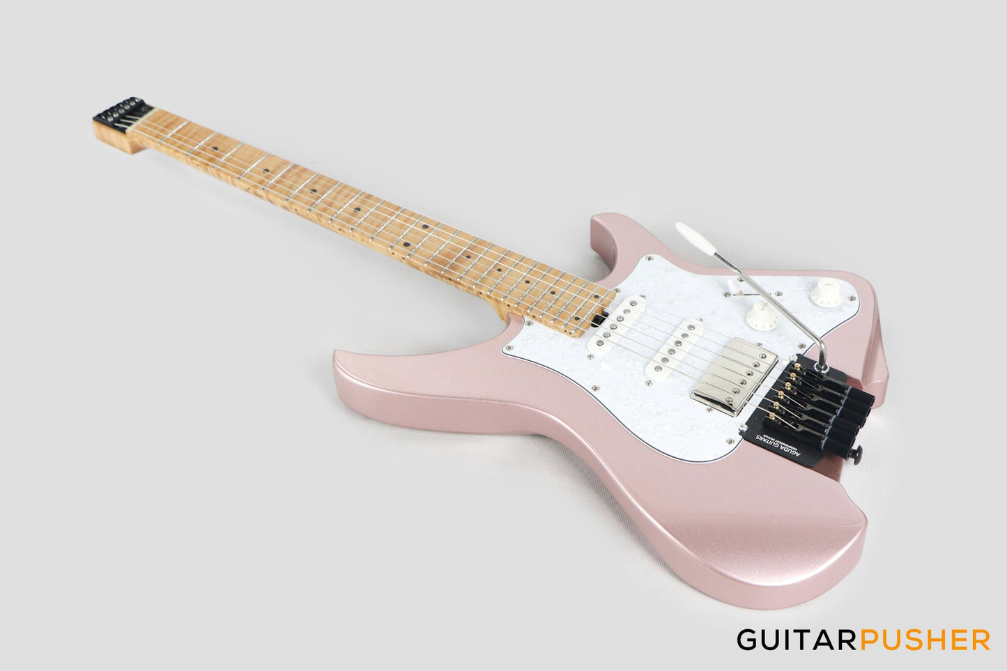 Aguda Musicboy Pro Headless Electric Guitar Alder Body Roasted Maple Fretboard - Rose Gold w/ Pearloid Pickguard