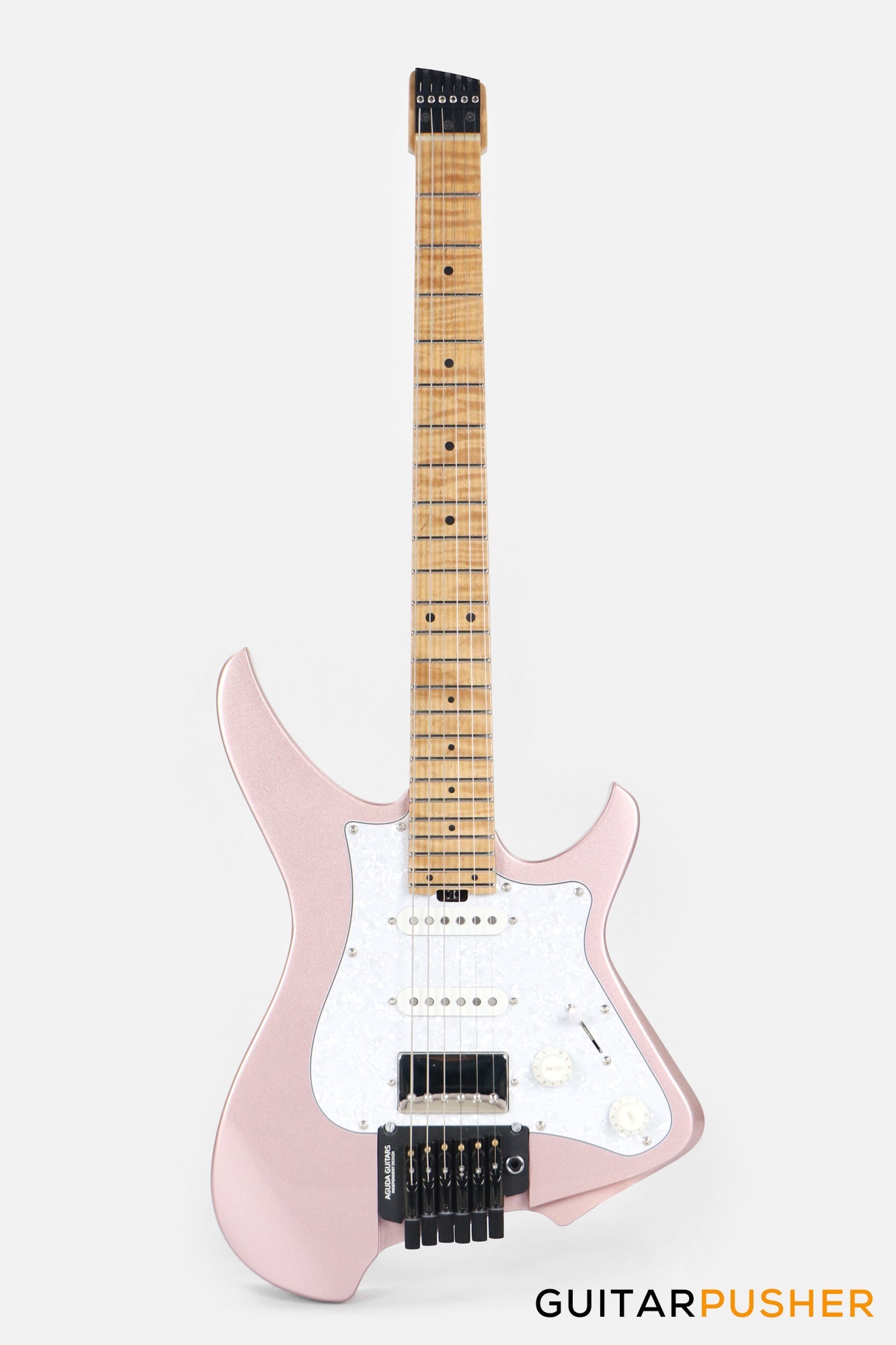 Aguda Musicboy Pro Headless Electric Guitar Alder Body Roasted Maple Fretboard - Rose Gold w/ Pearloid Pickguard