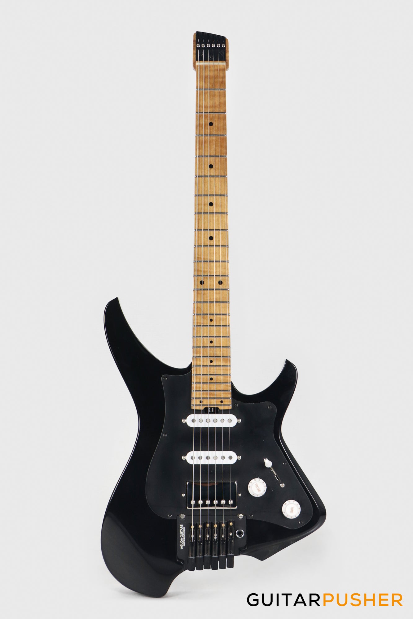 Aguda Musicboy Pro Headless Electric Guitar Alder Body Roasted Maple Fretboard - Gilmour Black w/ Black Pickguard