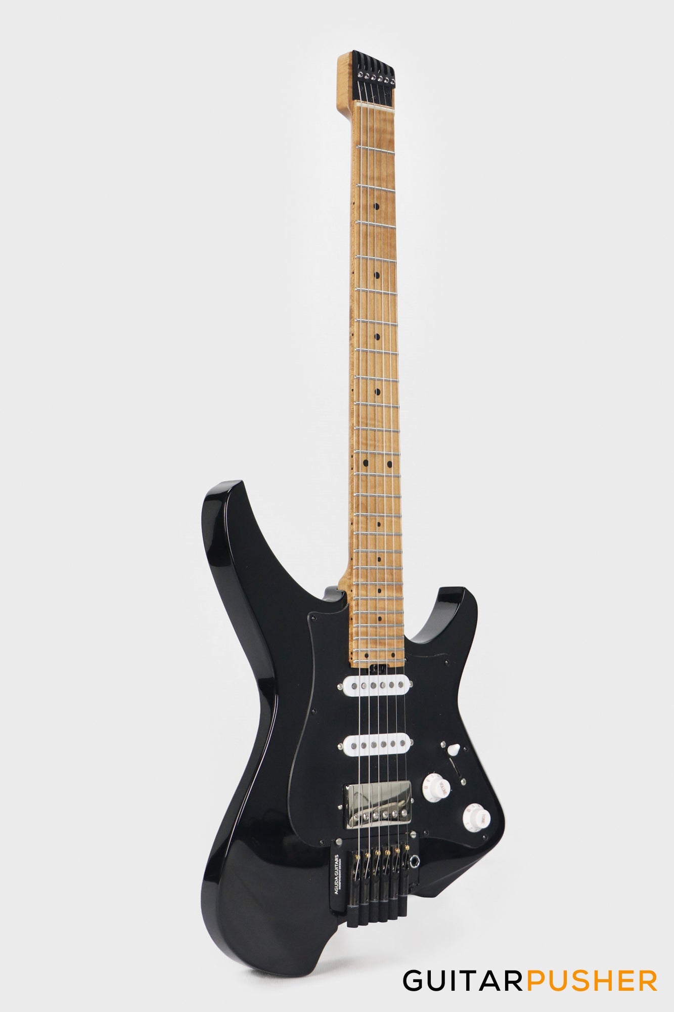 Aguda Musicboy Pro Headless Electric Guitar Alder Body Roasted Maple Fretboard - Gilmour Black w/ Black Pickguard