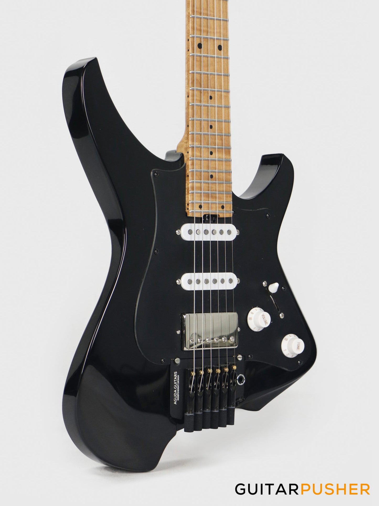 Aguda Musicboy Pro Headless Electric Guitar Alder Body Roasted Maple Fretboard - Gilmour Black w/ Black Pickguard