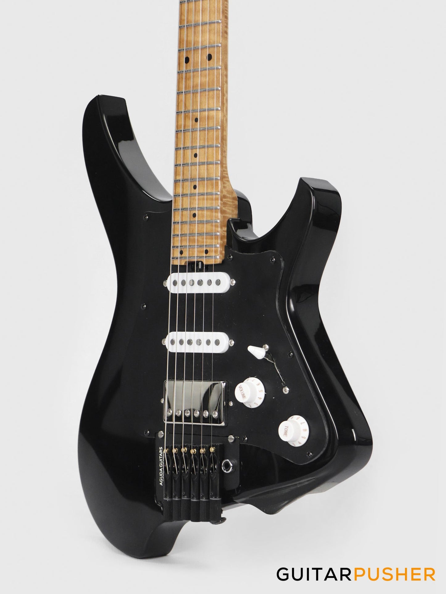 Aguda Musicboy Pro Headless Electric Guitar Alder Body Roasted Maple Fretboard - Gilmour Black w/ Black Pickguard