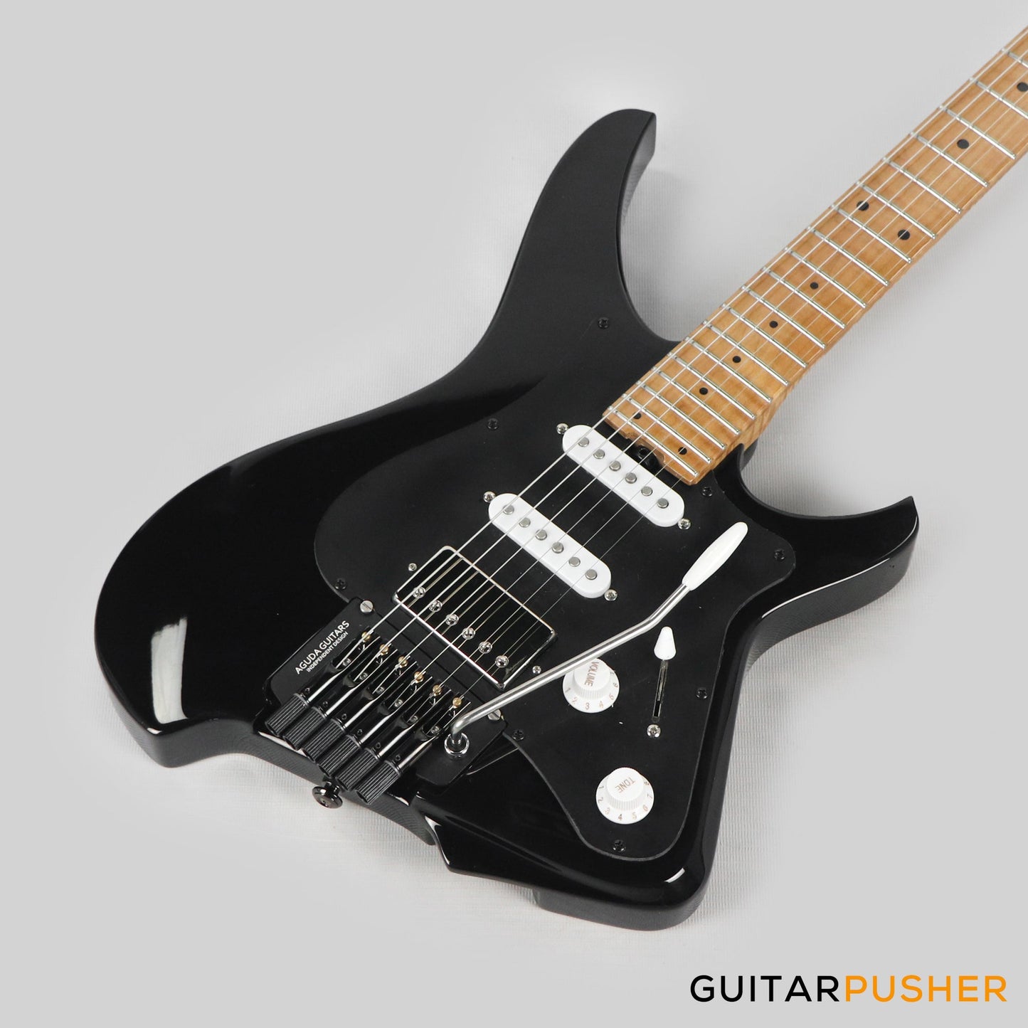 Aguda Musicboy Pro Headless Electric Guitar Alder Body Roasted Maple Fretboard - Gilmour Black w/ Black Pickguard