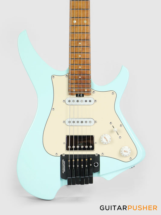 Aguda Musicboy Pro Headless Electric Guitar Alder Body Roasted Maple Fretboard - Sonic Blue w/ Cream Pickguard