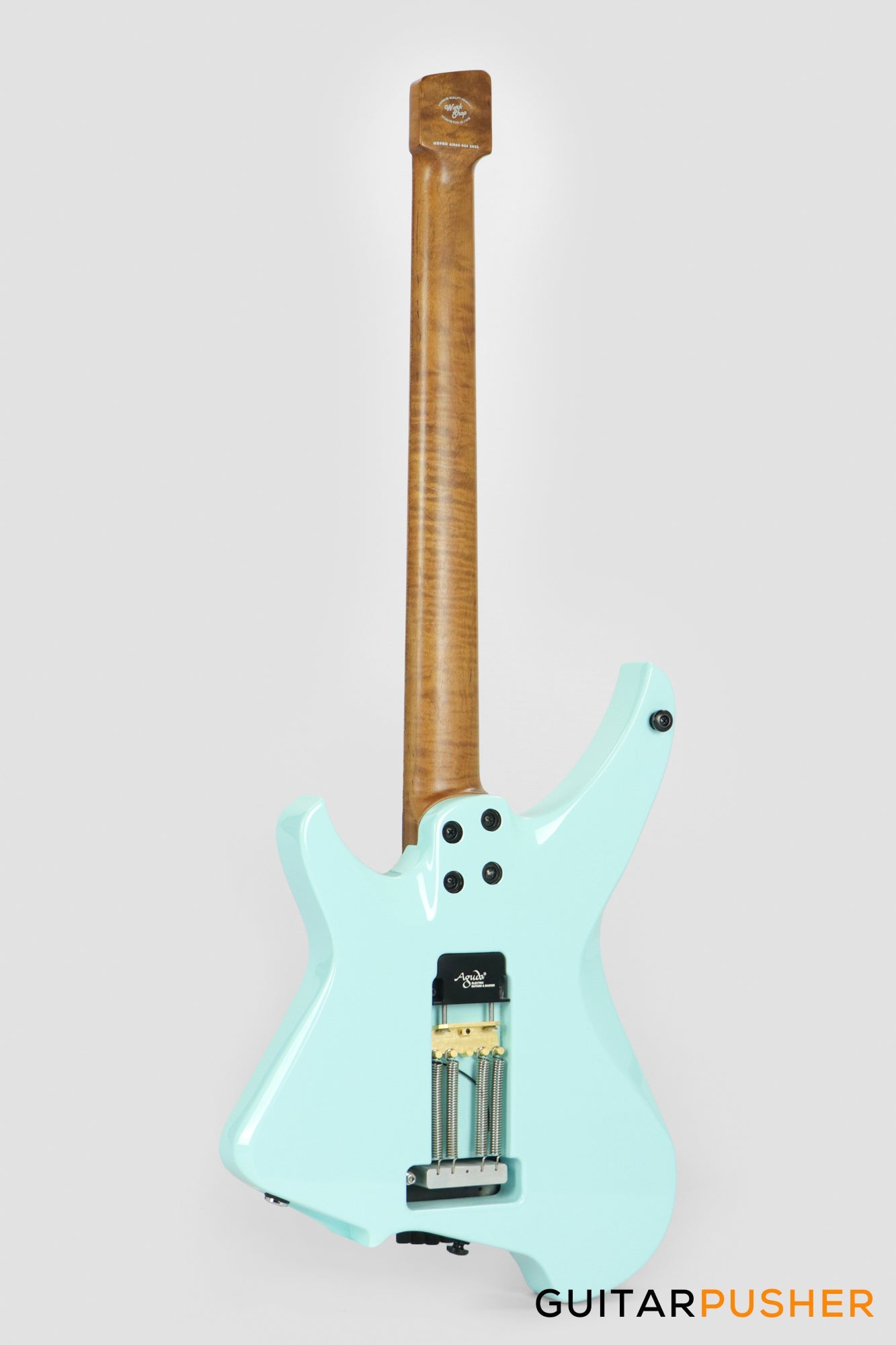 Aguda Musicboy Pro Headless Electric Guitar Alder Body Roasted Maple Fretboard - Sonic Blue w/ Cream Pickguard