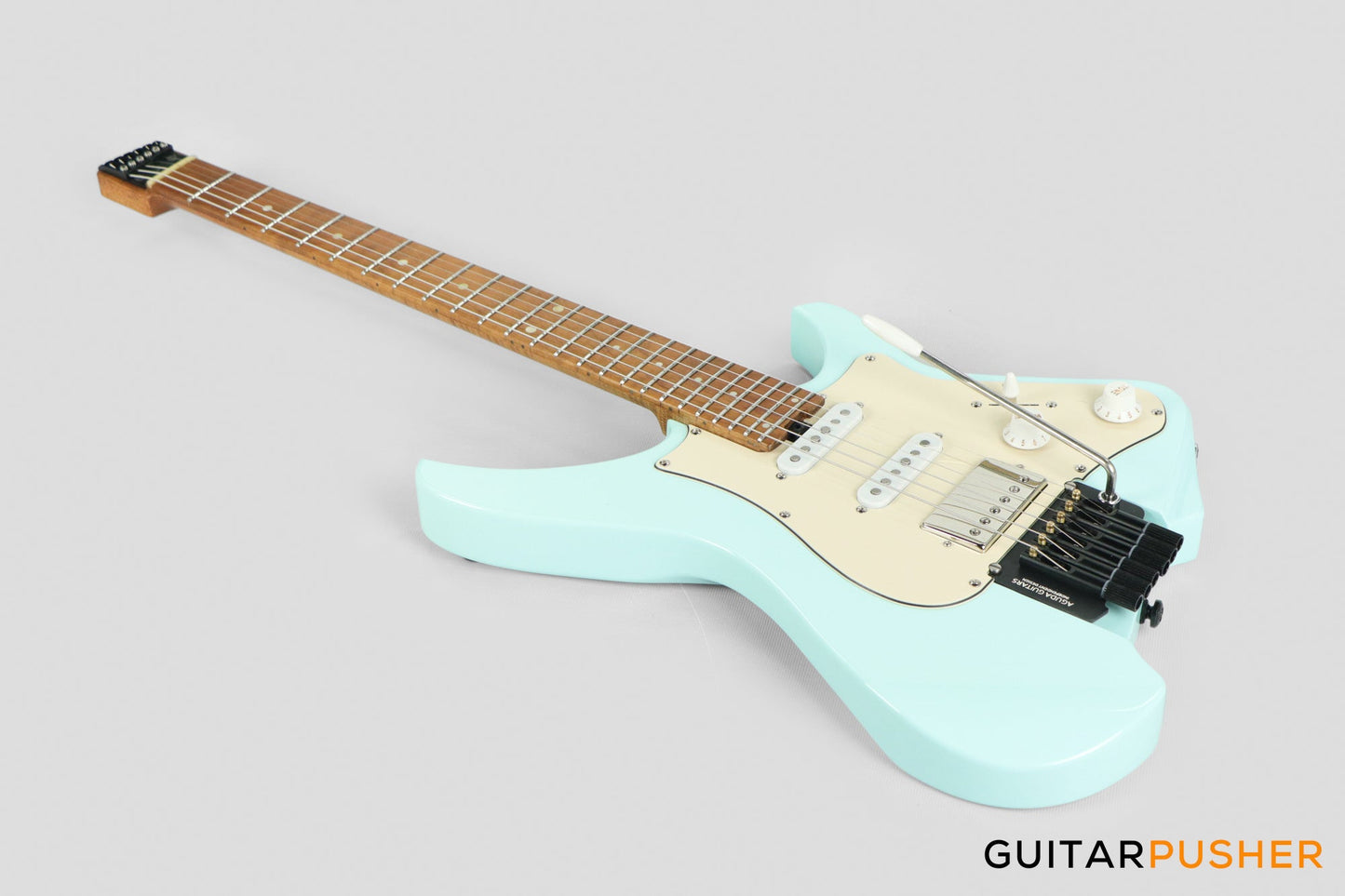 Aguda Musicboy Pro Headless Electric Guitar Alder Body Roasted Maple Fretboard - Sonic Blue w/ Cream Pickguard