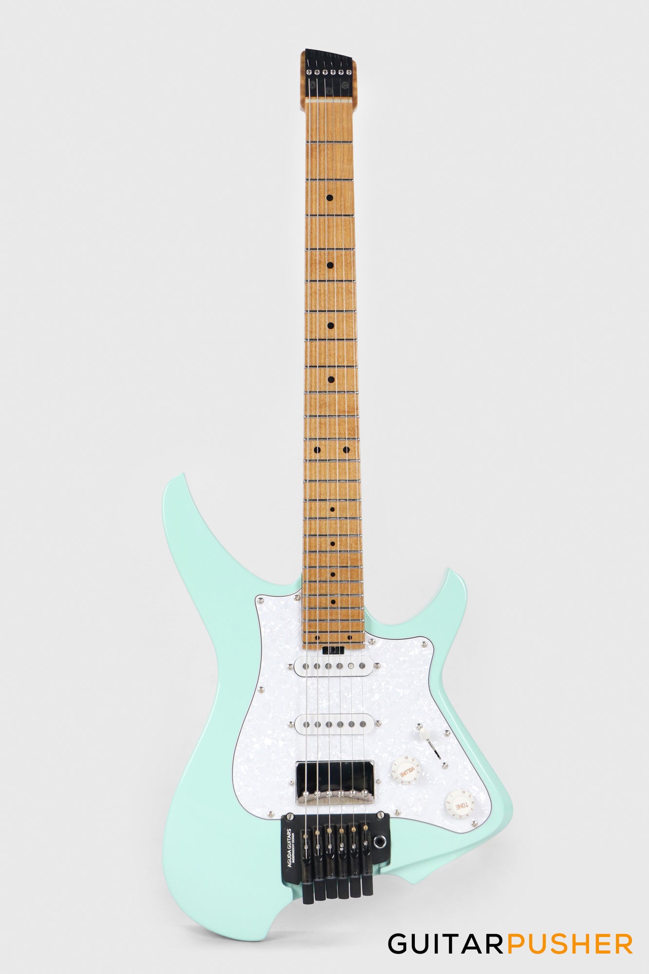 Aguda Musicboy Pro Headless Electric Guitar Alder Body Roasted Maple Fretboard - Surf Green w/ Pearloid Pickguard