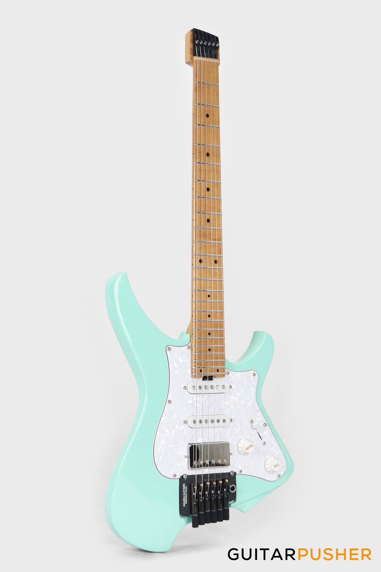 Aguda Musicboy Pro Headless Electric Guitar Alder Body Roasted Maple Fretboard - Surf Green w/ Pearloid Pickguard