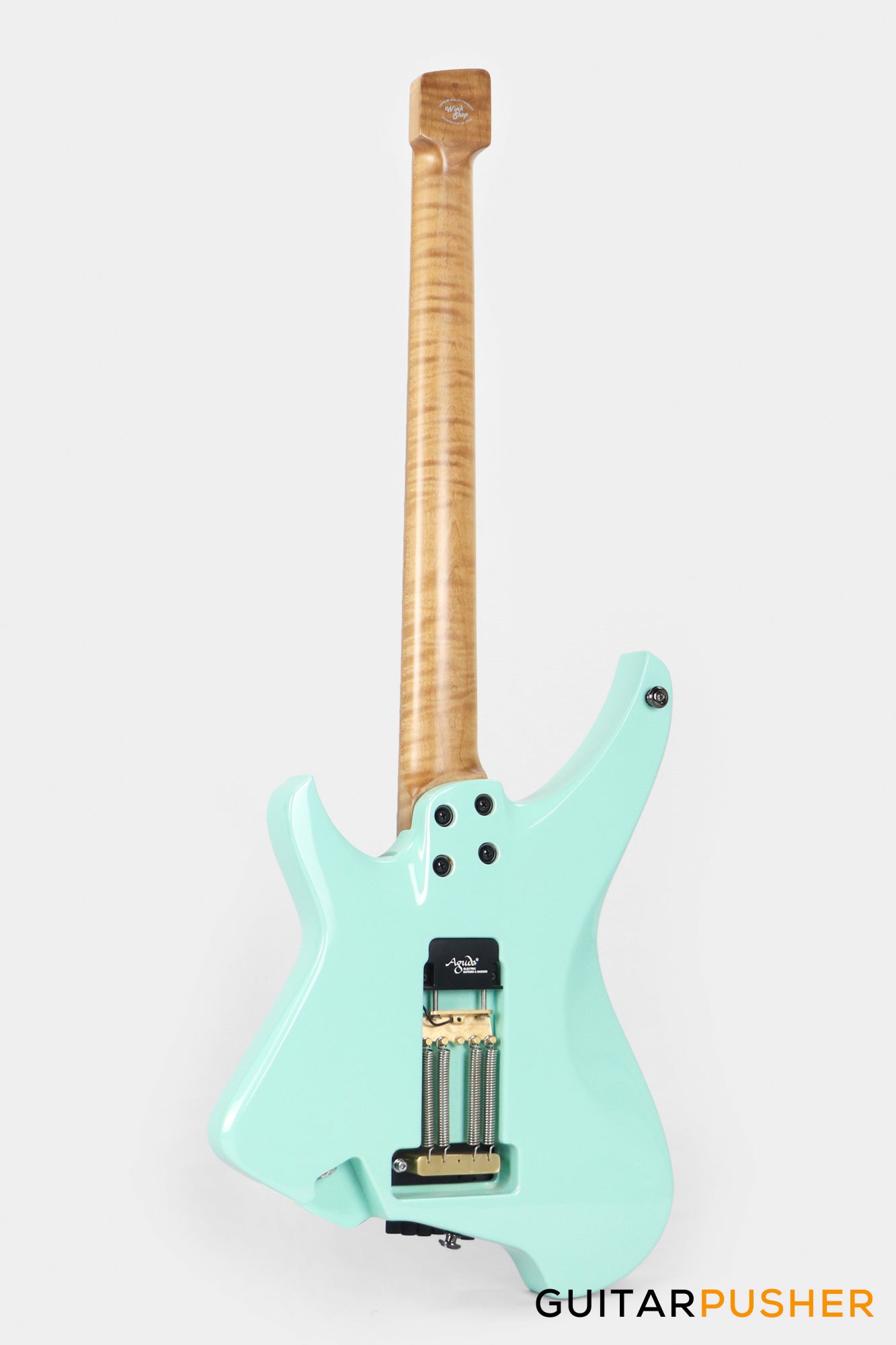 Aguda Musicboy Pro Headless Electric Guitar Alder Body Roasted Maple Fretboard - Surf Green w/ Pearloid Pickguard