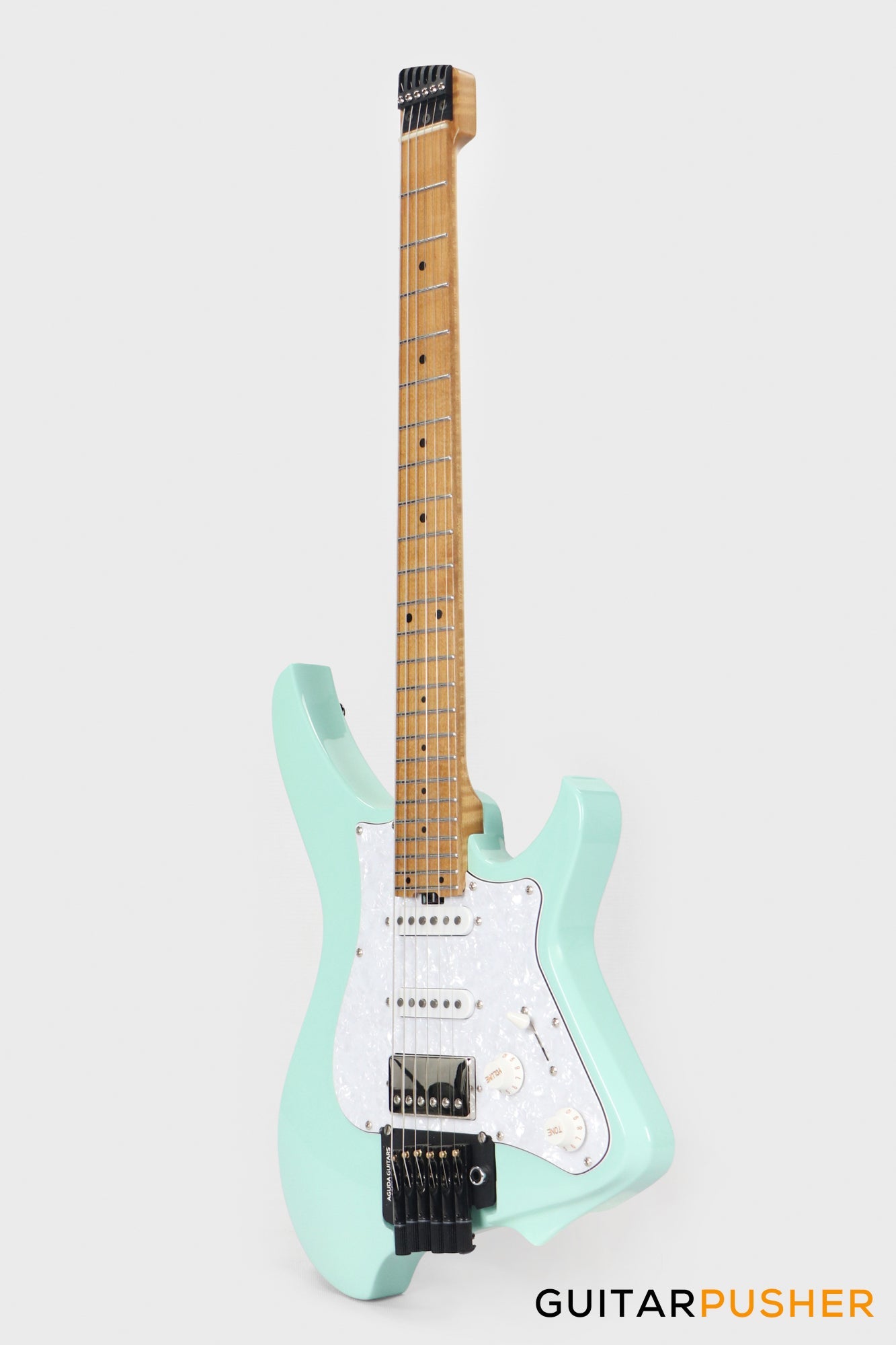 Aguda Musicboy Pro Headless Electric Guitar Alder Body Roasted Maple Fretboard - Surf Green w/ Pearloid Pickguard