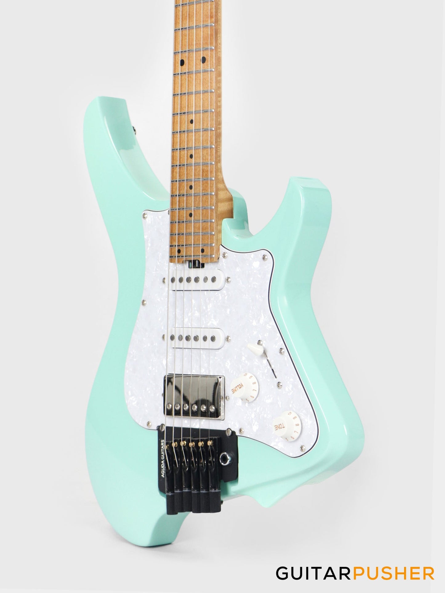 Aguda Musicboy Pro Headless Electric Guitar Alder Body Roasted Maple Fretboard - Surf Green w/ Pearloid Pickguard