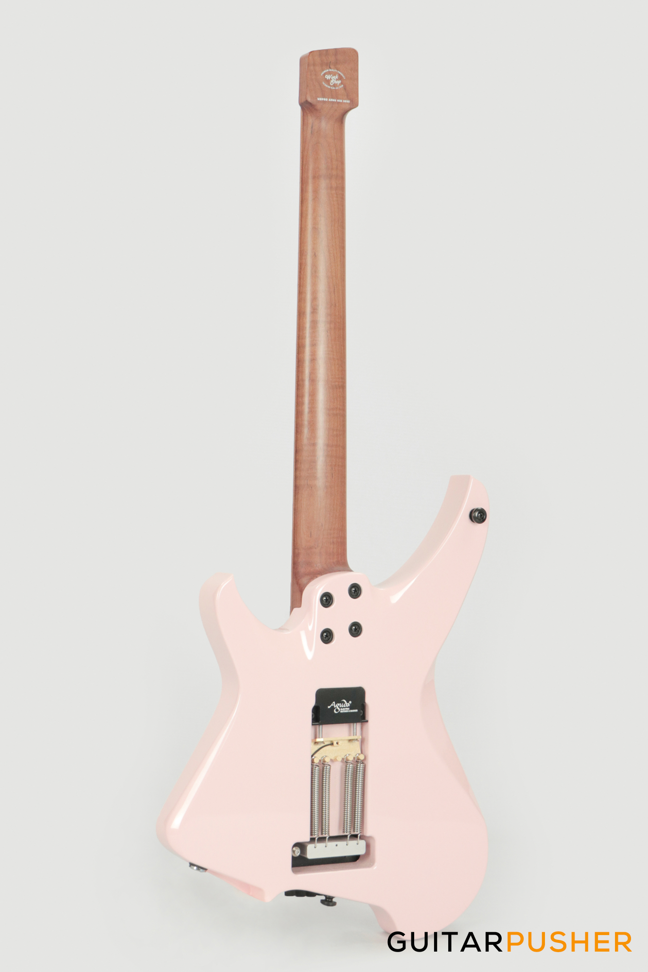 Aguda Musicboy Pro Headless Electric Guitar Alder Body Roasted Maple Fretboard - Shell Pink w/ Cream Pickguard