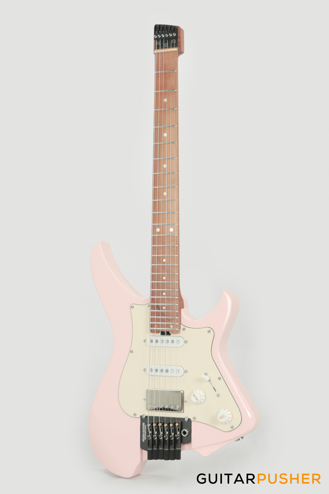 Aguda Musicboy Pro Headless Electric Guitar Alder Body Roasted Maple Fretboard - Shell Pink w/ Cream Pickguard