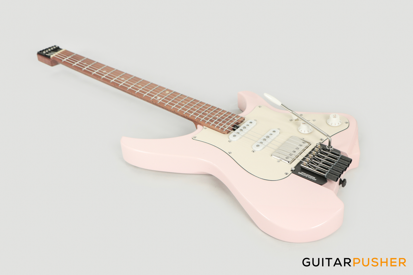 Aguda Musicboy Pro Headless Electric Guitar Alder Body Roasted Maple Fretboard - Shell Pink w/ Cream Pickguard