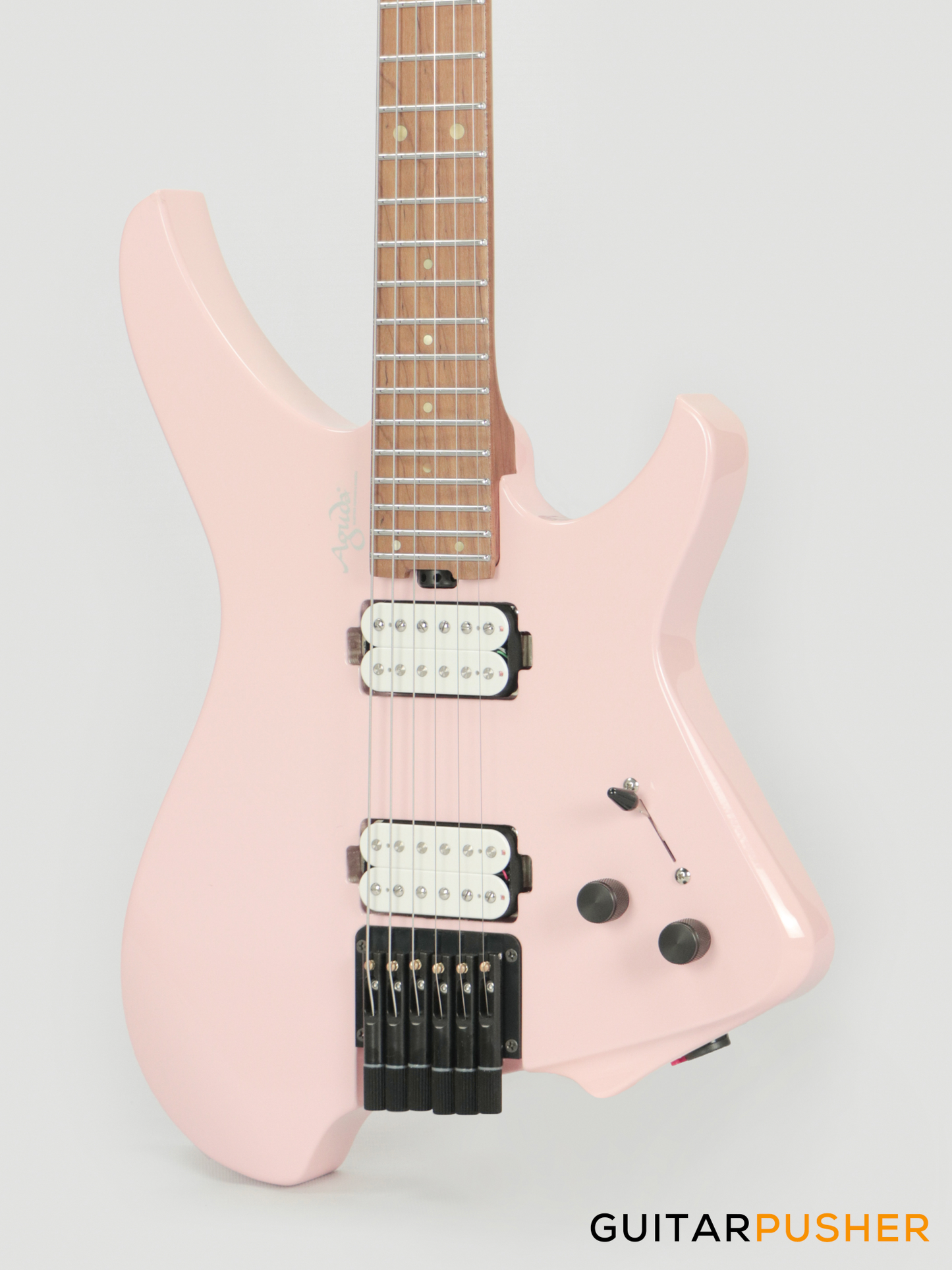 Aguda Musicboy Headless Electric Guitar Alder Body Roasted Maple Fretboard - Shell Pink