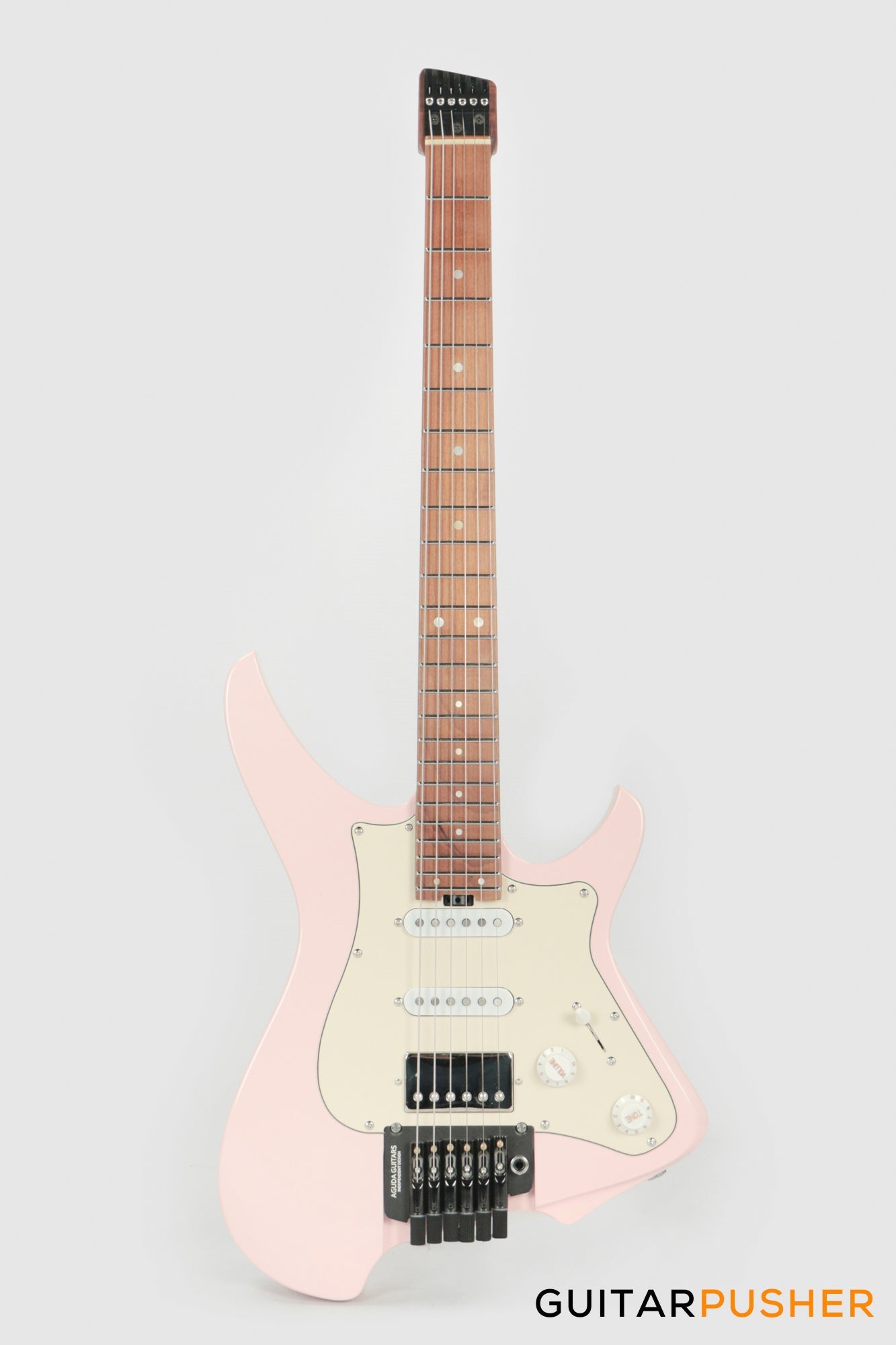 Aguda Musicboy Pro Headless Electric Guitar Alder Body Roasted Maple Fretboard - Shell Pink w/ Cream Pickguard