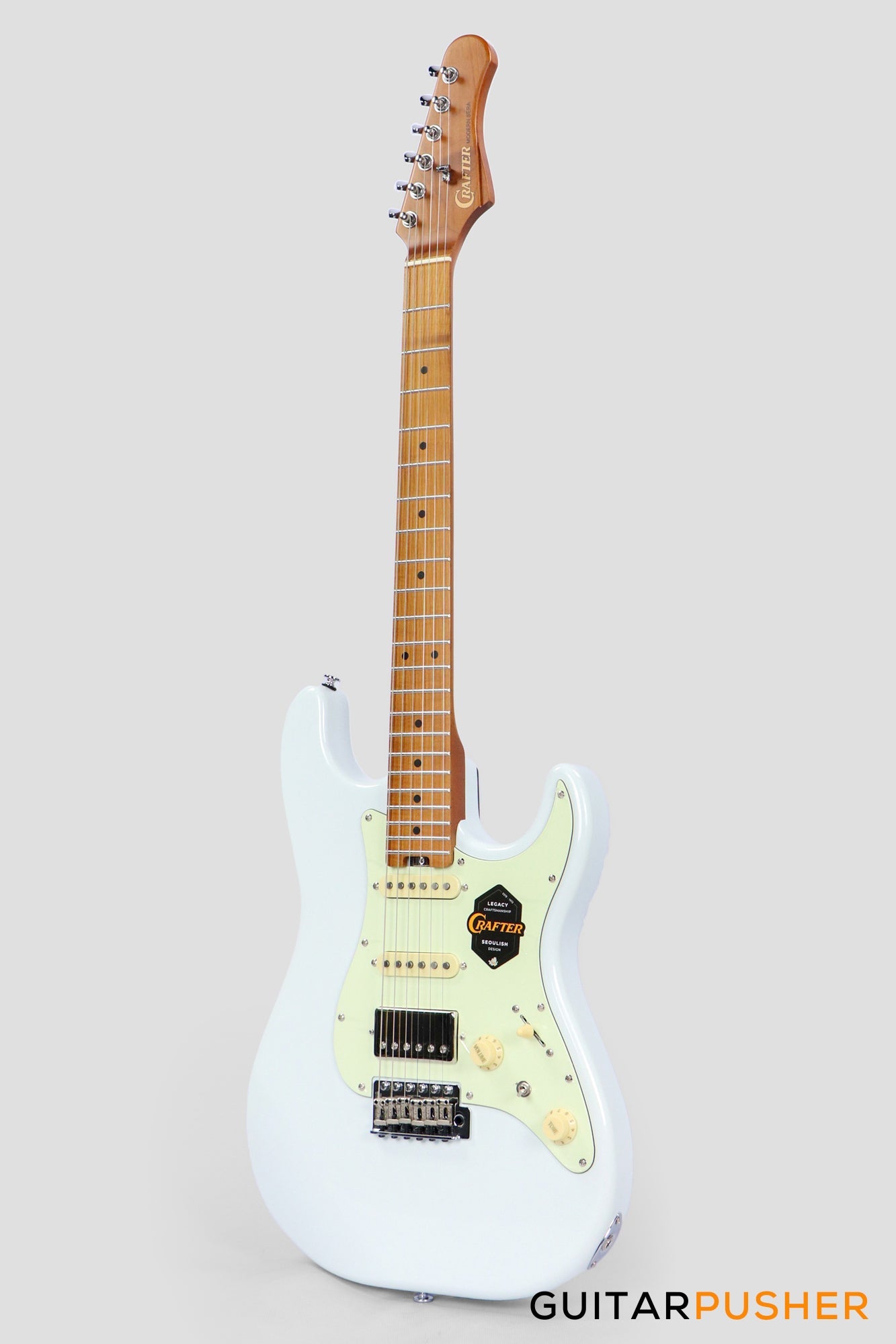 Crafter Guitars Modern Sera S VVS MP OW, S-Style Electric Guitar, Roasted Maple Neck/Roasted Maple Fingerboard, w/ Gig Bag - Olympic White