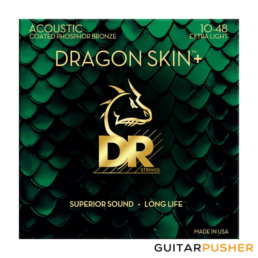 DR DAP-10 Dragon Skin+ Extra Light Phosphor Bronze, Coated Acoustic Guitar Strings 10-48 (10 14 22 30 38 48)