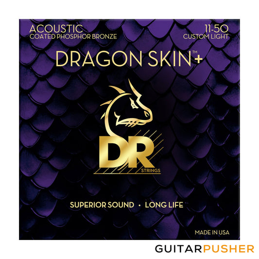 DR DAP-11 Dragon Skin+ Custom Light Phosphor Bronze, Coated Acoustic Guitar Strings 11-50 (11 15 22 30 40 50)