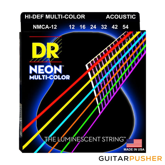 DR NMCA-12 Hi-Def NEON Multi-Color K3 Coated Custom Medium Acoustic Guitar Strings 12-54 (12 16 24 32 42 54)