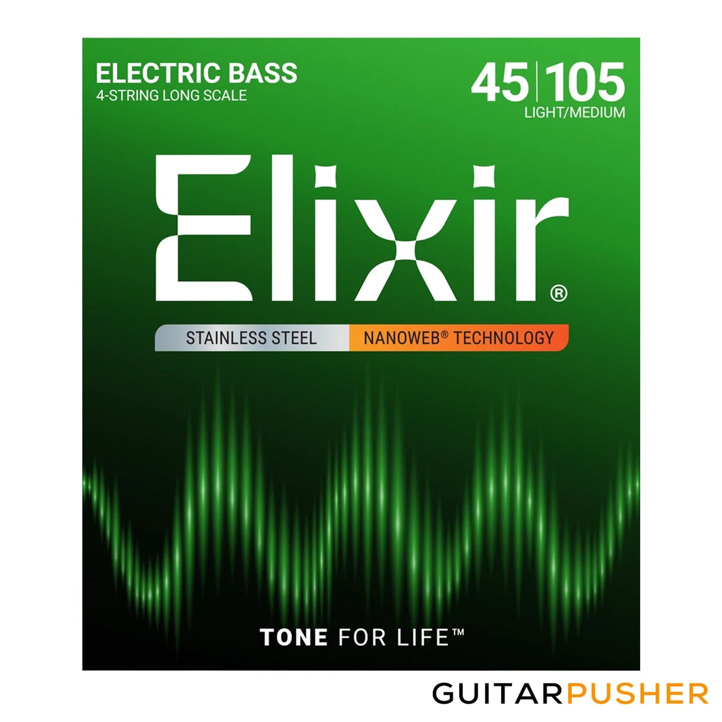 Elixir Electric Bass Stainless Steel Bass Guitar Strings with Nanoweb Coating - Light/Medium, Long Scale (45 65 85 105)