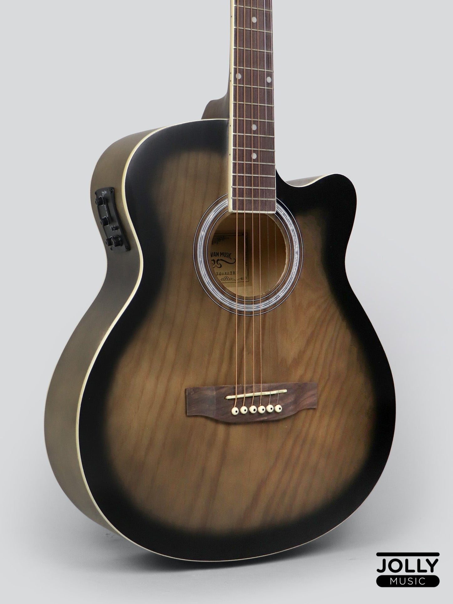 Caravan HS-4040 EQ Electric-Acoustic Guitar with FREE Gigbag and Pickup - Trans Brown