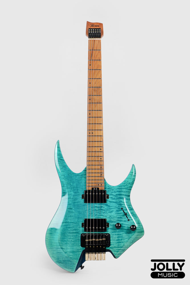 JCraft Aeon Flame Top Headless Electric Guitar Locking Tremolo Stainless HTR-3 - Flame Blue (Veneer)