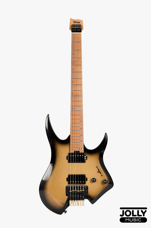 JCraft Aeon Headless Electric Guitar Locking Tremolo Stainless HTR-3 - Gold Burst Fade