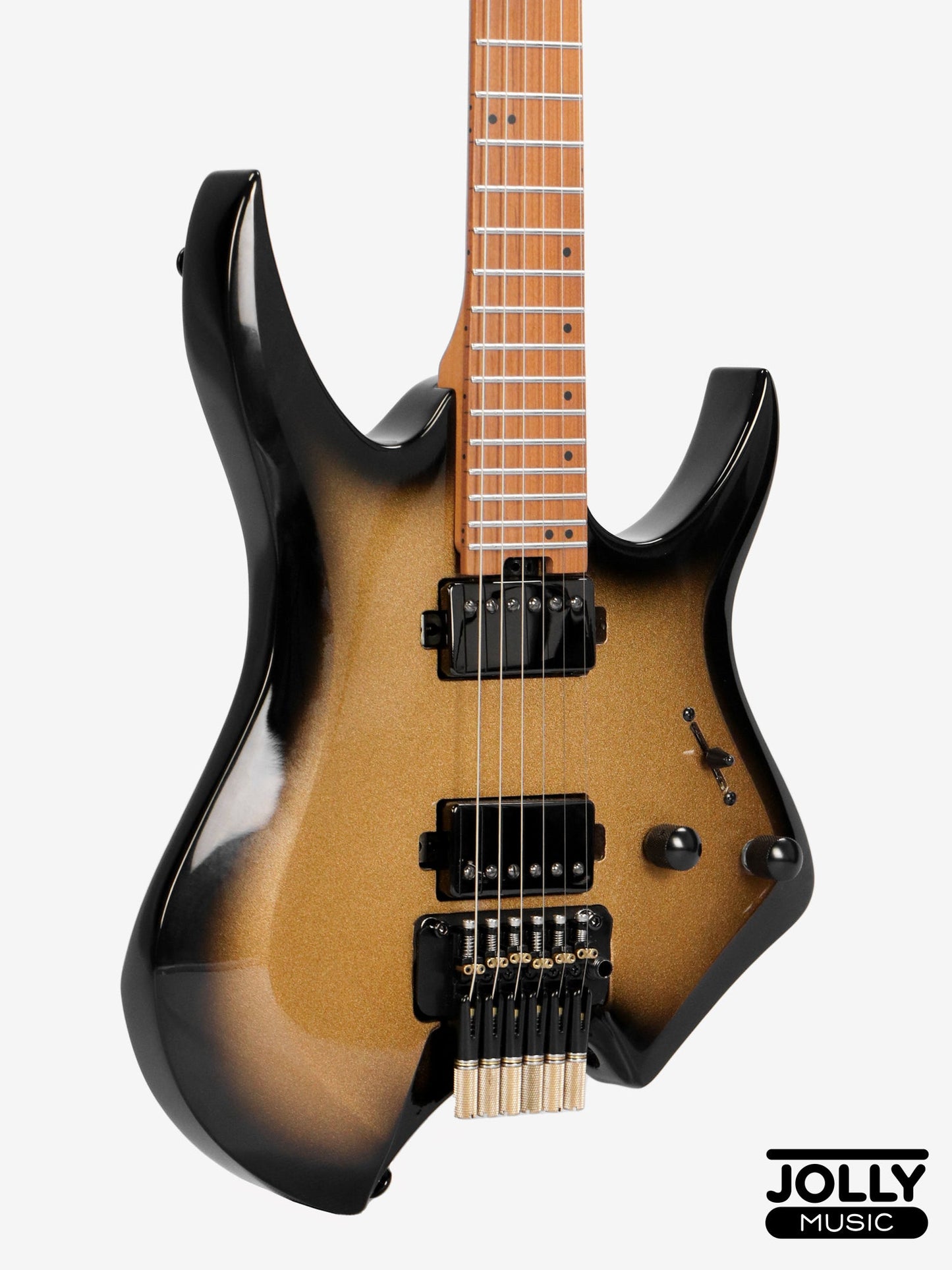 JCraft Aeon Headless Electric Guitar Locking Tremolo Stainless HTR-3 - Gold Burst Fade