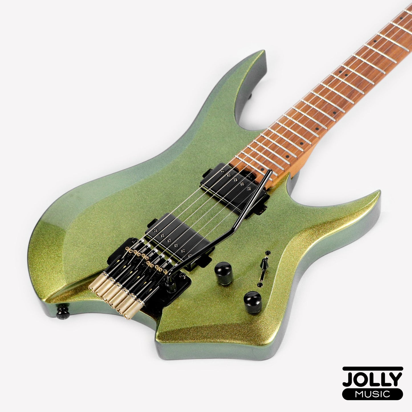 JCraft Aeon Headless Electric Guitar Locking Tremolo Stainless HTR-3 - Green Chameleon