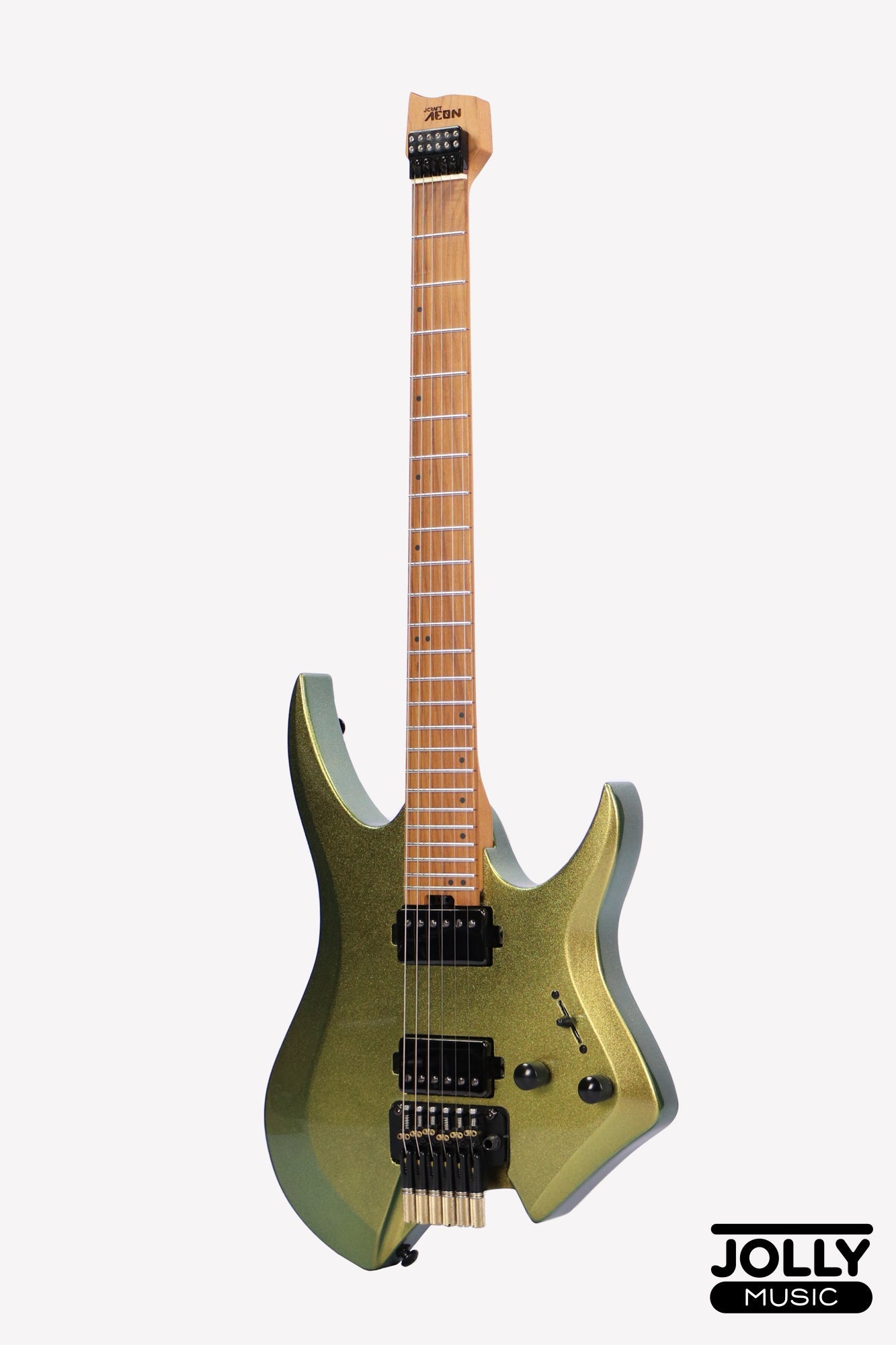 JCraft Aeon Headless Electric Guitar Locking Tremolo Stainless HTR-3 - Green Chameleon
