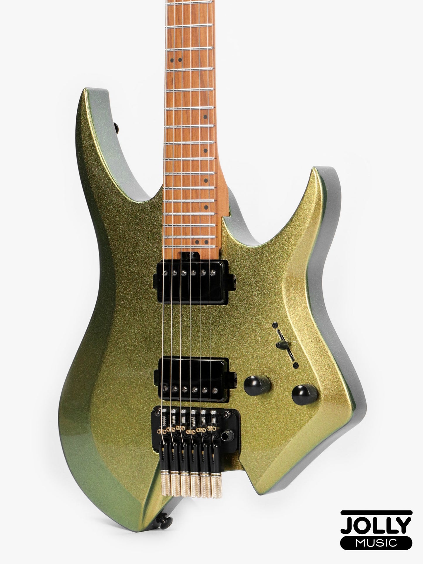 JCraft Aeon Headless Electric Guitar Locking Tremolo Stainless HTR-3 - Green Chameleon