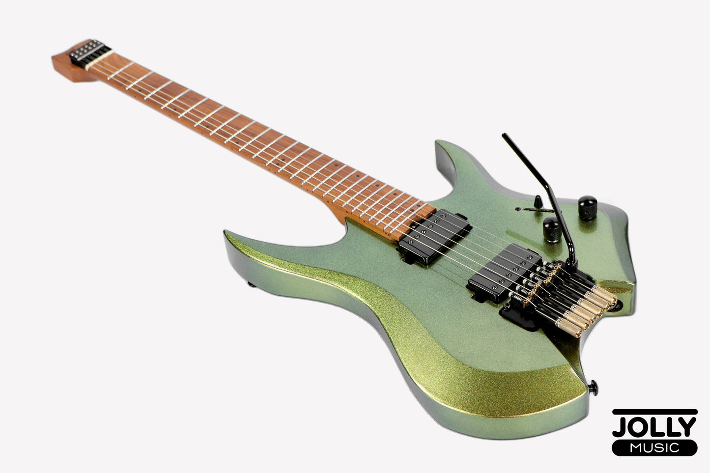 JCraft Aeon Headless Electric Guitar Locking Tremolo Stainless HTR-3 - Green Chameleon