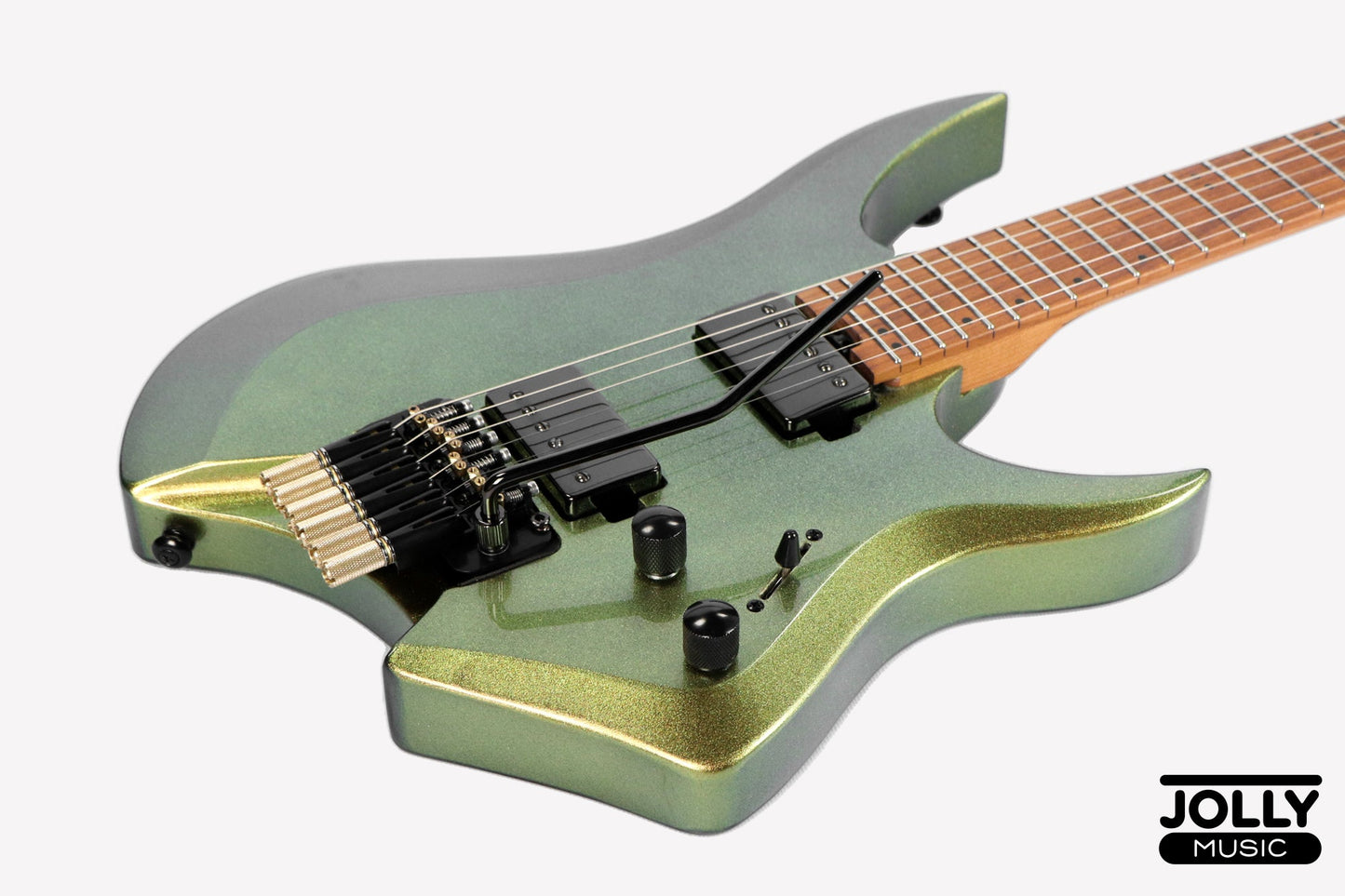 JCraft Aeon Headless Electric Guitar Locking Tremolo Stainless HTR-3 - Green Chameleon