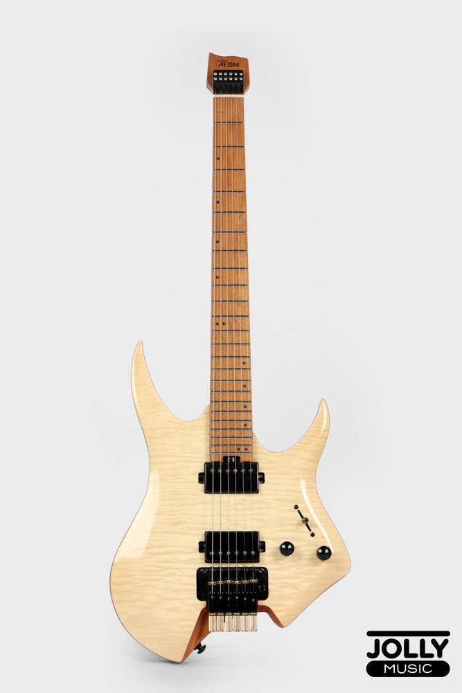 Jcraft Aeon Flame Top Headless Electric Guitar Locking Tremolo Stainless HTR-3 - Natural (Veneer)