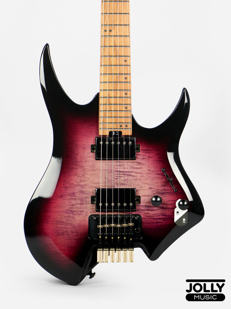 Jcraft Aeon Flame Top Headless Electric Guitar Locking Tremolo Stainless HTR-3 - Quilt Midnight (Veneer)