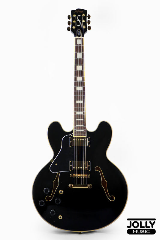 JCraft AR-3 JM Semi-Hollow Electric Guitar - Black Gold LEFT HAND