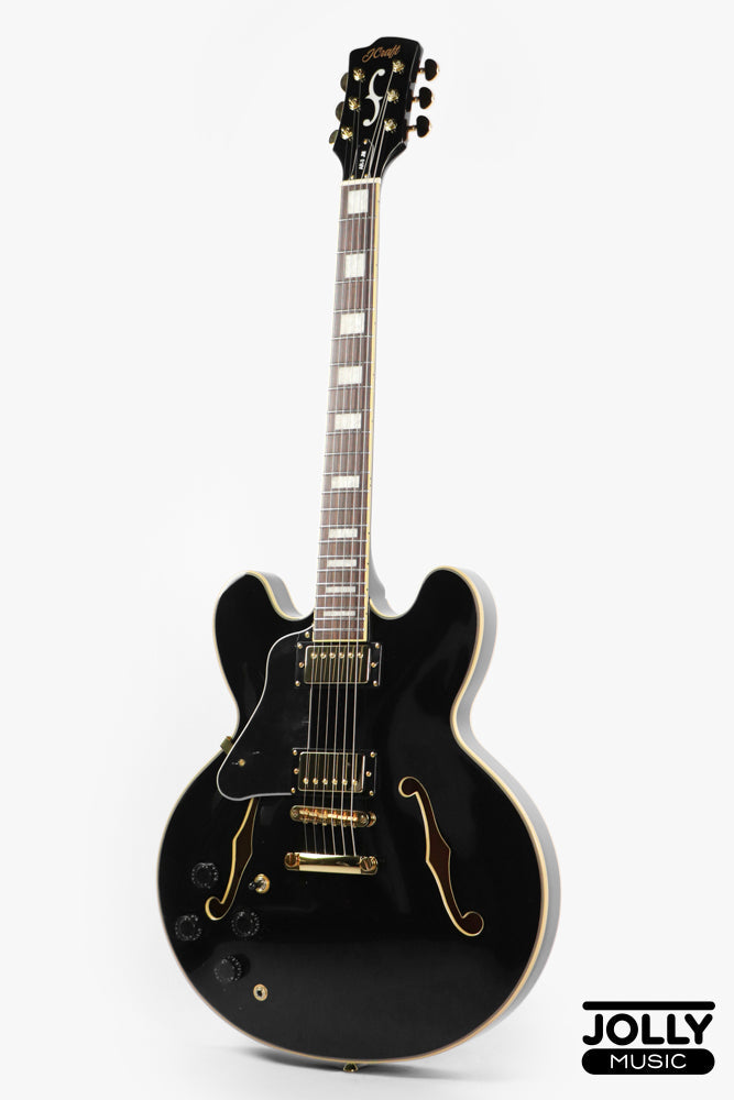 JCraft AR-3 JM Semi-Hollow Electric Guitar - Black Gold LEFT HAND