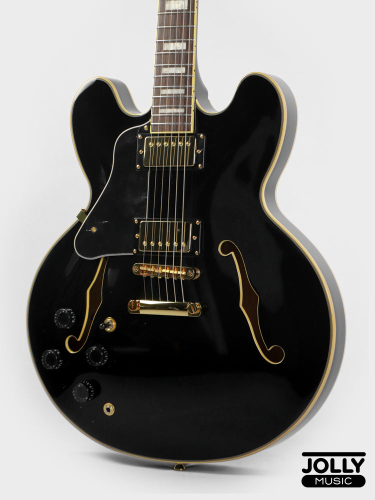 JCraft AR-3 JM Semi-Hollow Electric Guitar - Black Gold LEFT HAND