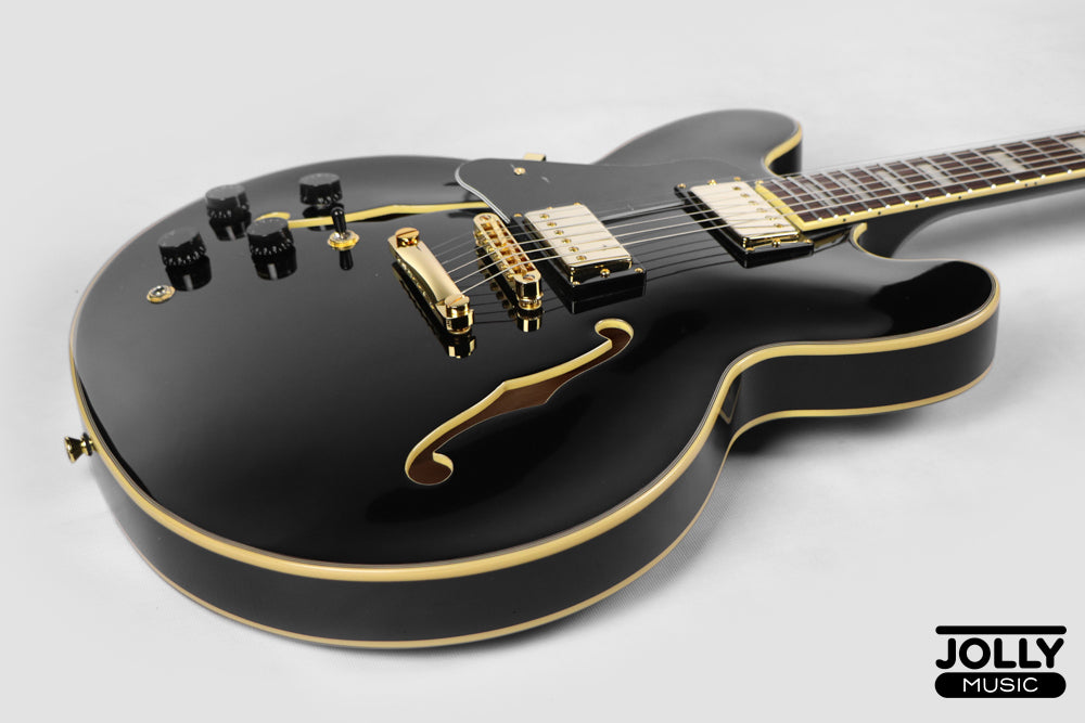 JCraft AR-3 JM Semi-Hollow Electric Guitar - Black Gold LEFT HAND
