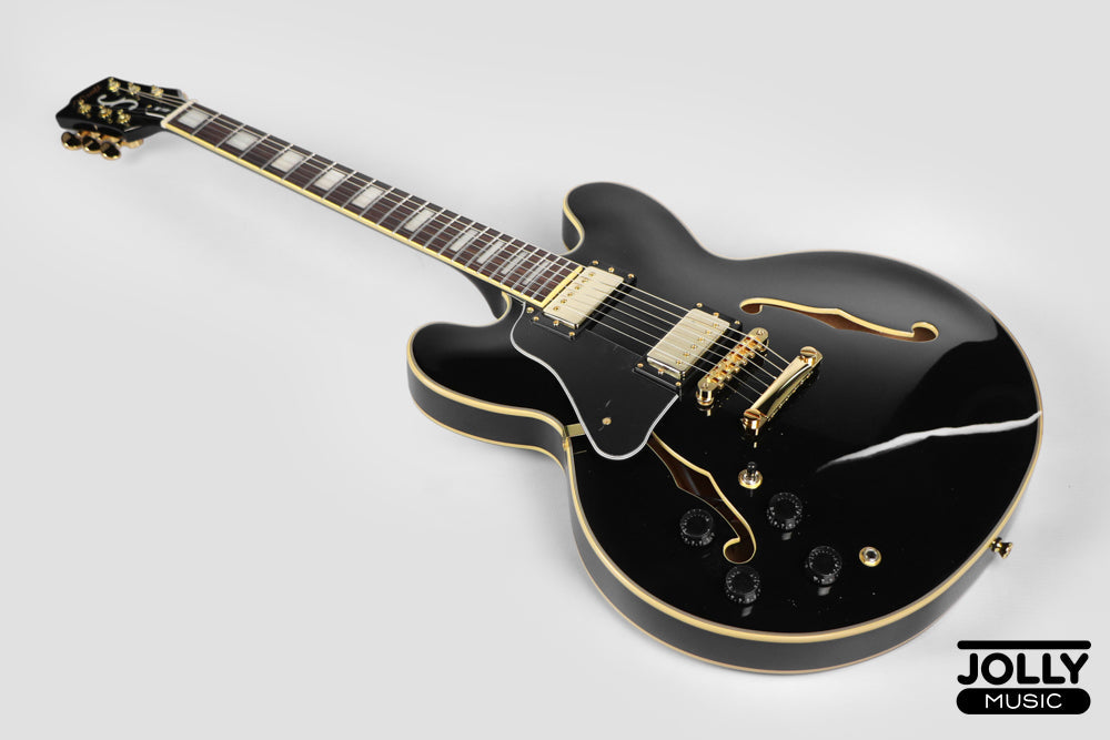 JCraft AR-3 JM Semi-Hollow Electric Guitar - Black Gold LEFT HAND