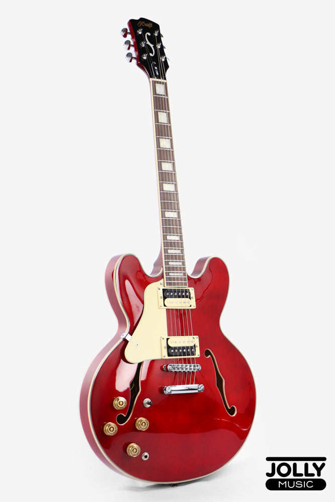 JCraft AR-3 JM Semi-Hollow Electric Guitar - Cherry LEFT HAND