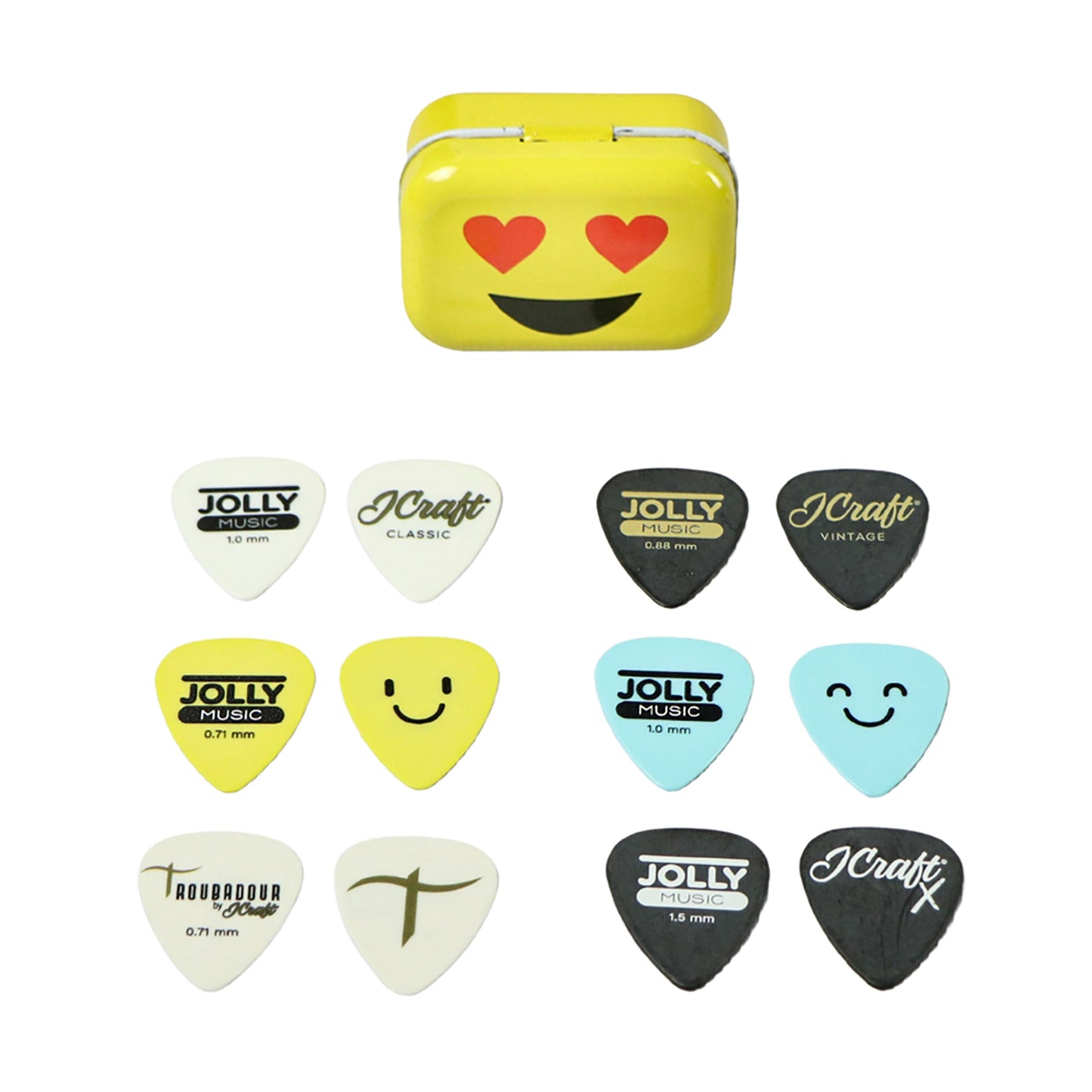 Jolly Music Collectible Guitar Pick Tin Set 12 pcs SURPRISE SMILEY DESIGN