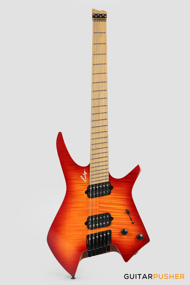 Leeky X-Series X26 Headless Electric Guitar Roasted Basswood Body Wenge Top Roasted Maple Neck - Fire Burst