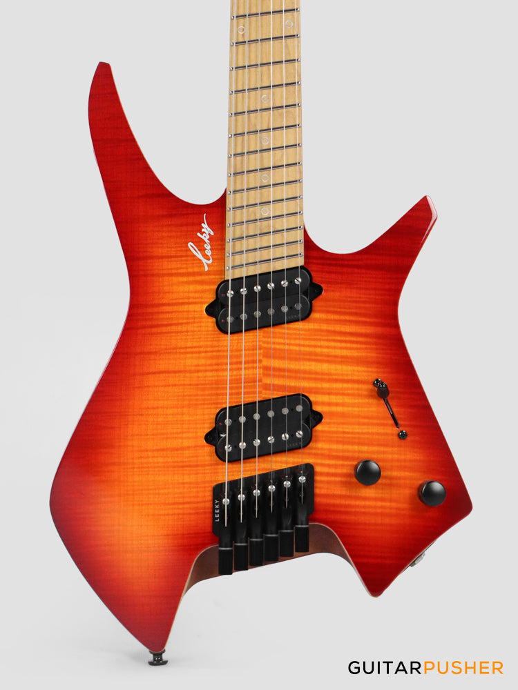 Leeky X-Series X26 Headless Electric Guitar Roasted Basswood Body Wenge Top Roasted Maple Neck - Fire Burst