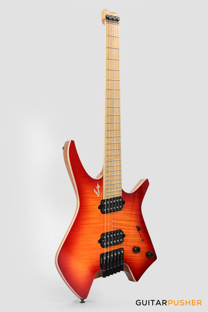 Leeky X-Series X26 Headless Electric Guitar Roasted Basswood Body Wenge Top Roasted Maple Neck - Fire Burst