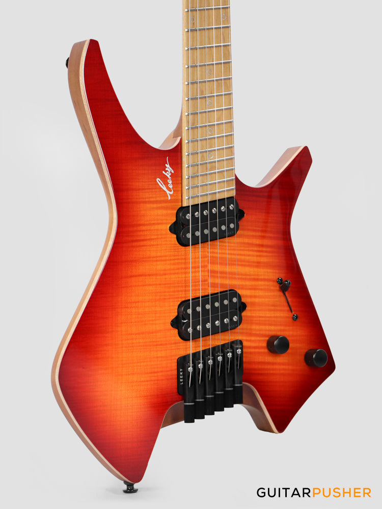 Leeky X-Series X26 Headless Electric Guitar Roasted Basswood Body Wenge Top Roasted Maple Neck - Fire Burst