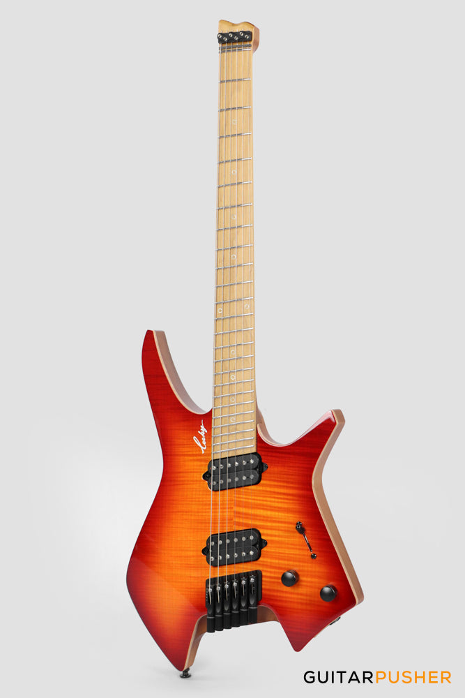 Leeky X-Series X26 Headless Electric Guitar Roasted Basswood Body Wenge Top Roasted Maple Neck - Fire Burst