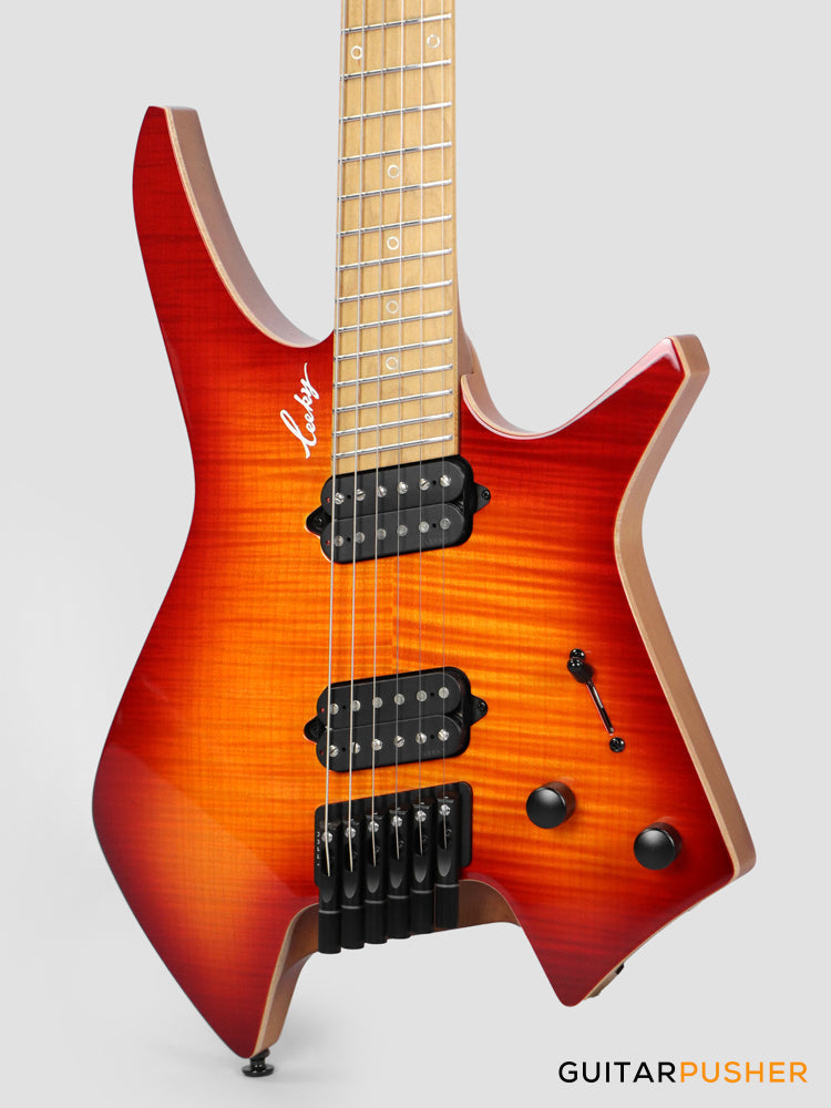 Leeky X-Series X26 Headless Electric Guitar Roasted Basswood Body Wenge Top Roasted Maple Neck - Fire Burst